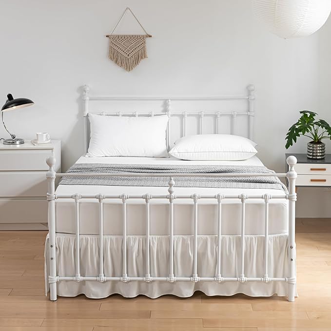 Bed Skirt Ruffled Bed Skirt with Split Corners, 18 Inch Drop Dust Ruffle Bed Skirt with Platform, Ivory,King Size