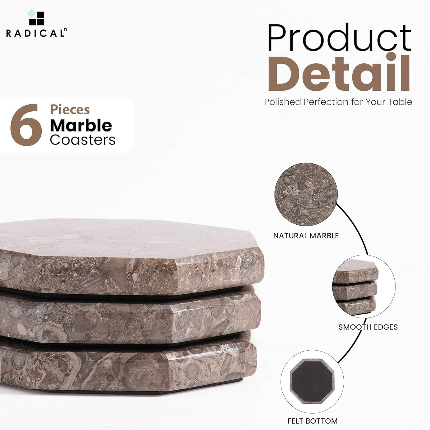 Radicaln Marble Coasters Star 3.5" Inches Oceanic Handmade Elegant Coaster Set of 6 for Drinks, Ideal for Round Table and Farmhouse Décor, Drink Coasters