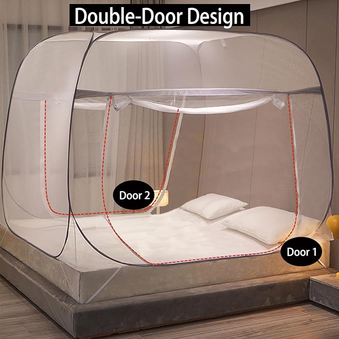 CMINGJ Mosquito Net for Bed, Portable pop up Mosquito Netting with Bottom, Free Installation-Suitable for Bedroom, Camping, Folding Portable Design for Baby Adults (Gray- L87 x W79 x H61)