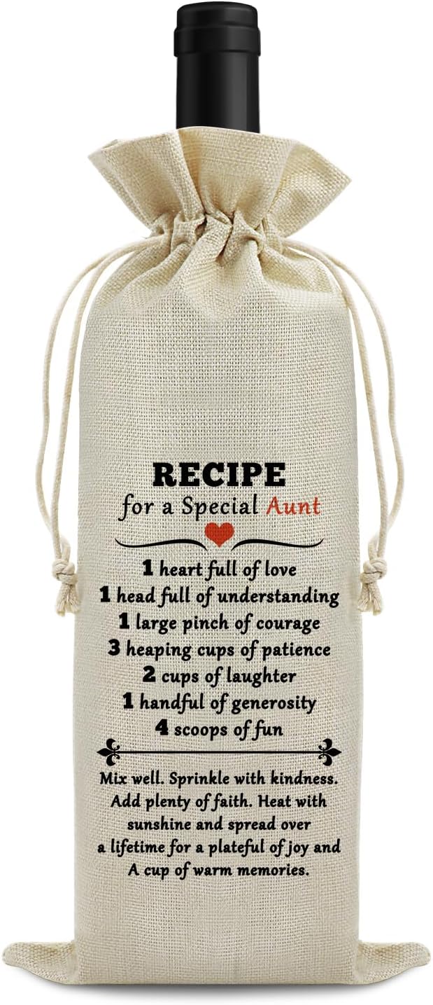 Sfodiary Aunt Gifts from Niece Nephew Wine Bag Auntie Birthday Gifts Wine Bottle Bag Christmas Thanksgiving Mothers Day Gift for Aunt Wine Gift Bags with Drawstrings Thank You Gift for Auntie