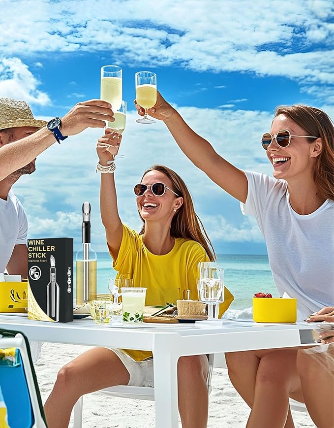 6pcs Wine Chiller Set - 2 Wine Bottle Cooler Sticks + 1 Wine Aerator Pourer + 1 Foil Cutter + 2 Wine Stoppers, Wine Tasting Drinking Accessory, Hosting Wine Gift for Wine Lover Women Men