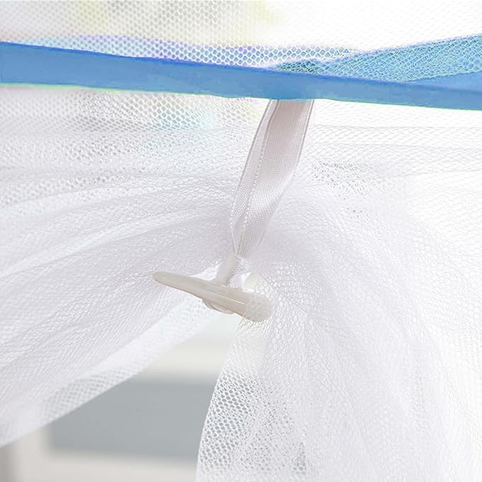 Pop Up Bed Net Tent for Bedroom with Net Bottom, Portable Double Door Travel Folding Design Bed Canopy, Foldable (79 x71x59 inch-Blue)