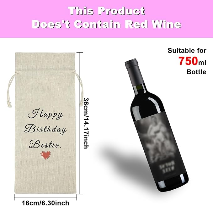 Birthday Gifts for Bestie Friendship Gifts for Women Bestie Wine Bag Happy Birthday Gift for Best Friends BFF Sister Drawstring Wine Bottle Bag Graduation Christmas Gift for Her Champagne Wine Bag