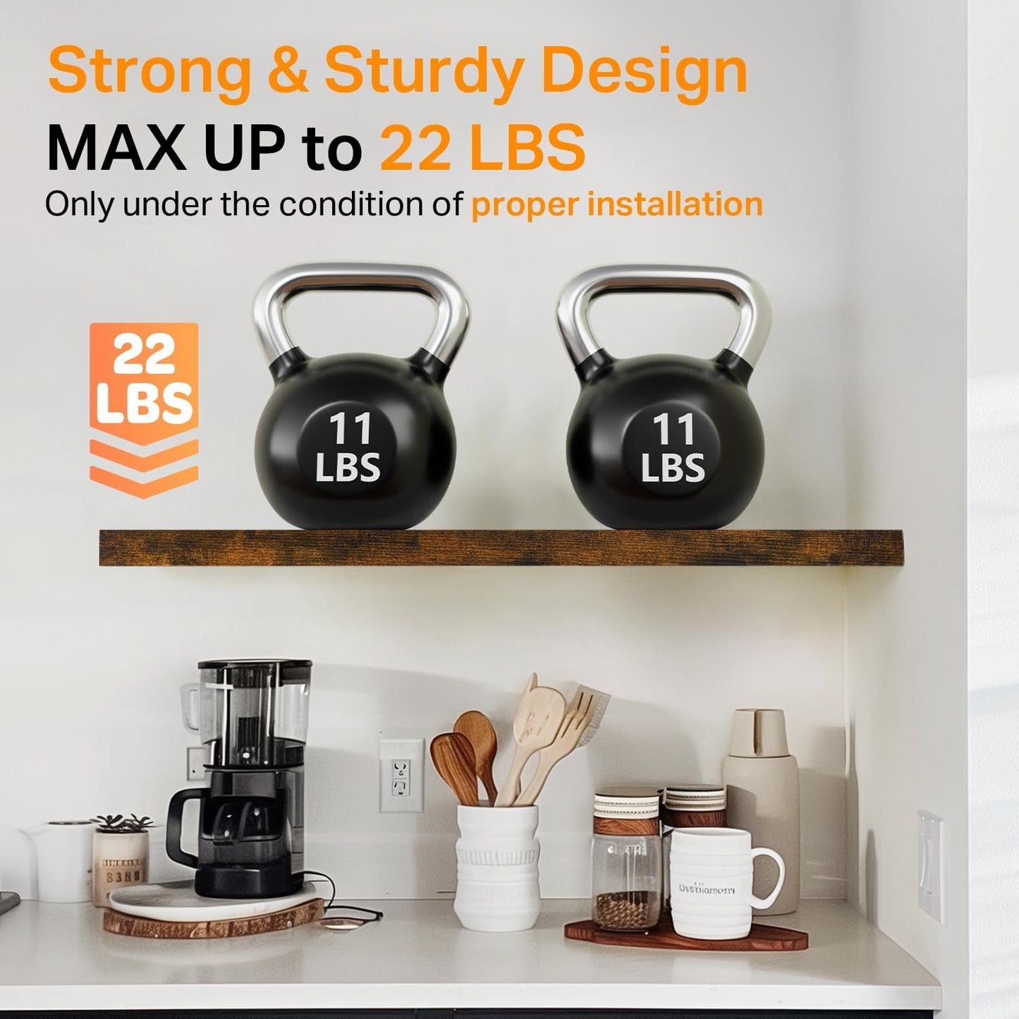 BAYKA Floating Shelves Set of 2, 22.5" Rustic Wood Wall Mounted Shelves for Bedroom, Living Room, Kitchen & Office, Hanging Display Shelf with 22 lbs Capacity (Rustic Brown)