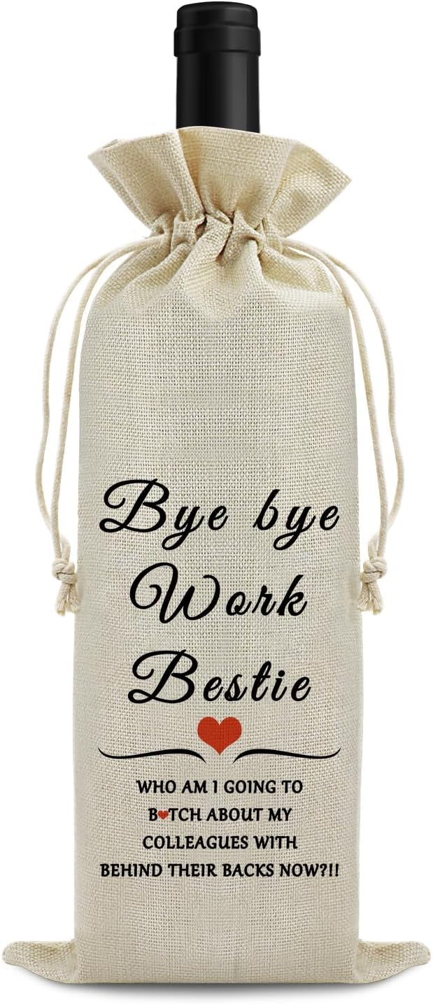 Goodbye Gift Coworker Leaving Gift Wine Bag Funny Going Away Gift Farewell Gift for Colleague Reusable Wine Bottle Bags Retirement Christmas Gift for Friends Coworker Drawstring Wine Wrapping Bag