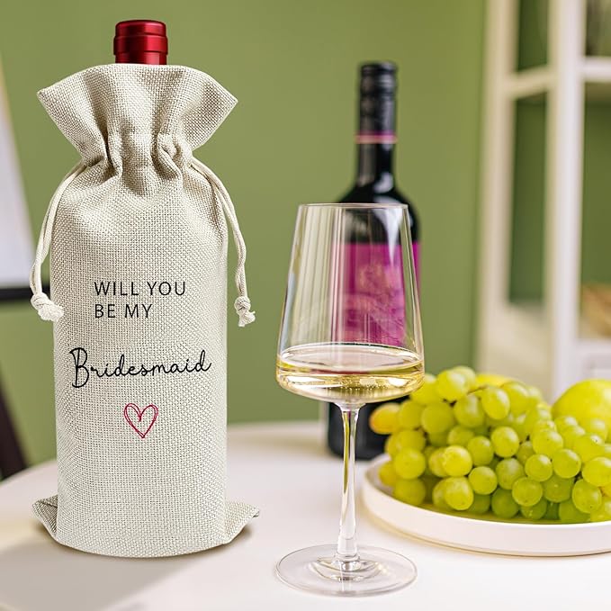 Will You Be My Bridesmaid - Gifts for Besties Wine Bags, 1 PC Reusable Drawstring Burlap Wine Bottle Bags, Proposal Gifts for Sister Friends, Wine Gift Bag Wine Accessories -26