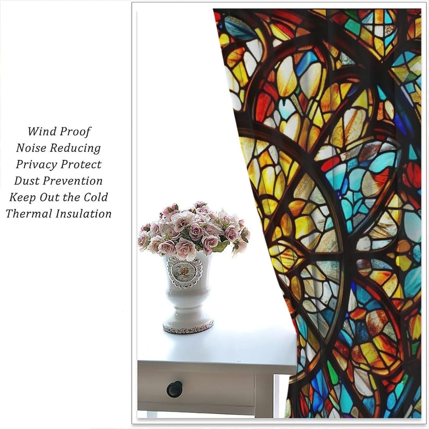 Stained Glass Curtains,Retro Mid Century Abstract Colorful Geometric Prints Home Decor Drapes for Bedroom Living Room Kitchen Window Treatment 2 Panels Set Total Size 63" W X 63" L Inch