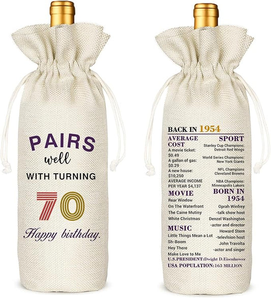 Socive 70th Birthday Gift for Women Men,70th Birthday Wine Bag,1954 Birthday Wine Bag,70 Years Old Birthday Party Decor Gift (70 BIRTHDAY)