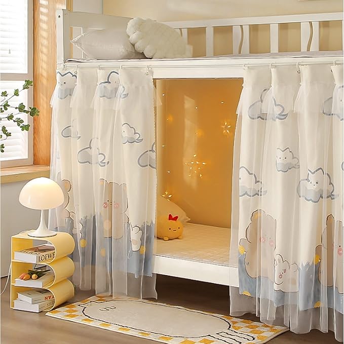 Hoce Bunk Bed Curtain Gauze Bunk Bed Curtains Drapes with Lace Privacy Dorm Bed Canopy for Bottom Twin