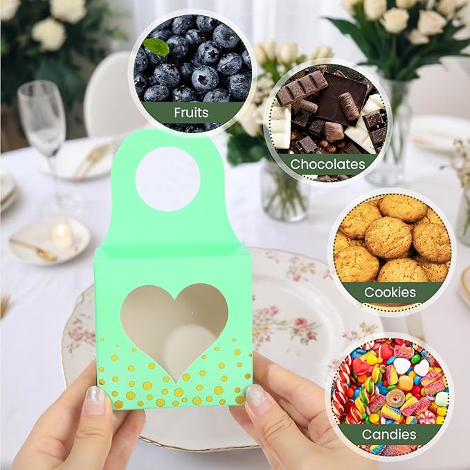Megitzuu 50 Pieces Wine Bottle Box with Window, Green Wine Boxes for Gifts Hanging Foldable Wine Gift Boxes Kraft Paper Wine Bottle Hanger Favor Box for Holding Candy Truffles Chocolate Cookies