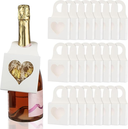 CAIRIAC Kraft Paper Wine Bottle Box with Window, Foldable Wine Gift Favor Boxes for Cookies Chocolates Hanging Boxes for Wine Bottle Champagne Drinks Gifting, 25 Pack Bottle Hanger Boxes (White)