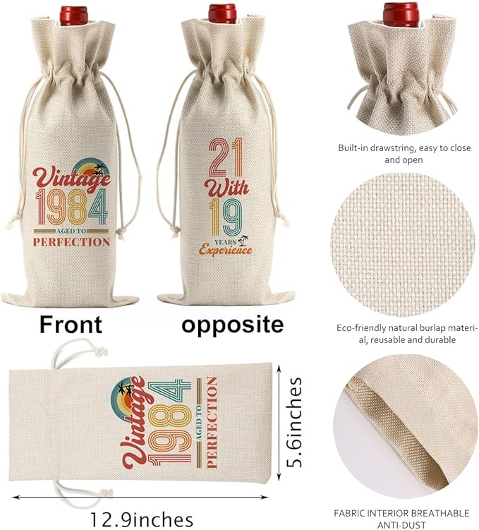 PKW 40th Birthday Decorations for Women Her, 40th Birthday Wine Bag, Funny 40th Birthday Gifts for Women Wine Bag, Wine Bag 40th Birthday Gifts, 40 Year Old Birthday Gift Anniversary Favors