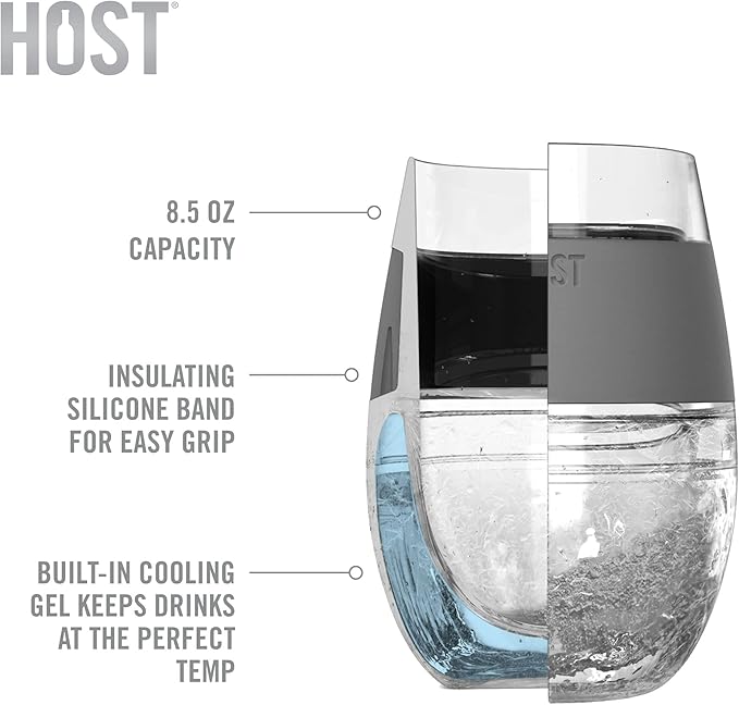 HOST Cooling Cup Set of 4 Plastic Double Wall Insulated Freezable Drink Chilling Tumbler with Freezing Gel, Wine Glasses for Red and White Wine, 8.5 oz, Assorted Translucent Colors
