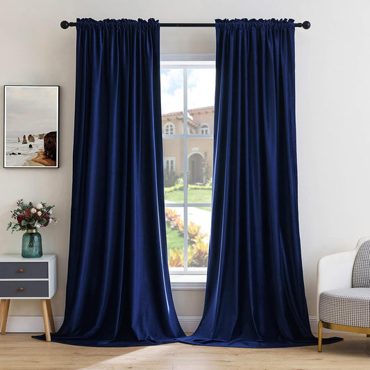 MIULEE Royal Blue Velvet Curtains Thermal Insulated Blackout Curtain Drapes for Bedroom Living Room Darkening 108 Inches Long Curtains Panels Rod Pocket Set of 2