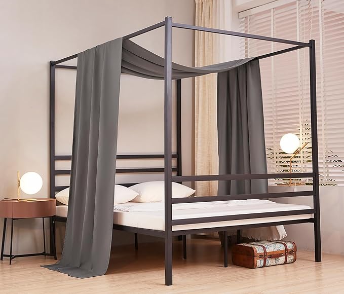 Akiky Linen Canopy Bed Curtains for Kid House Bed Montessori Canopy for Nursery Bed Canopy for Kids Child Toddler Adult Room Decoration(King,Dark Gray)