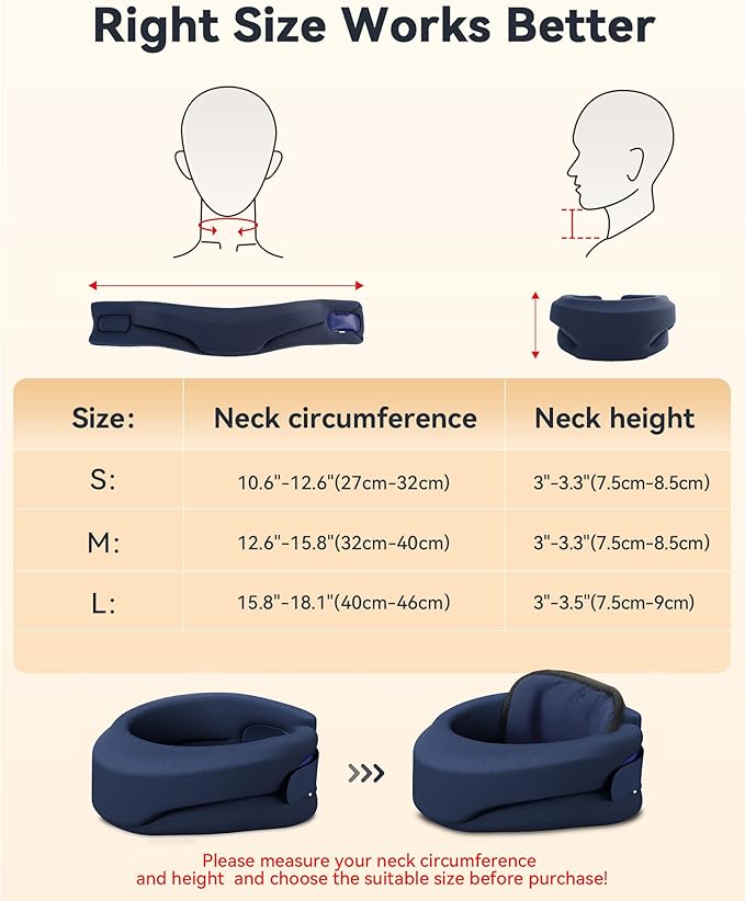 Heated Neck Brace Cervical Collar - Neck Support Brace with Heating Pad, Soft Foam Wraps Keep Vertebrae Stable and Aligned for Relief of Cervical Spine Pressure for Women & Men (M Size) Blue