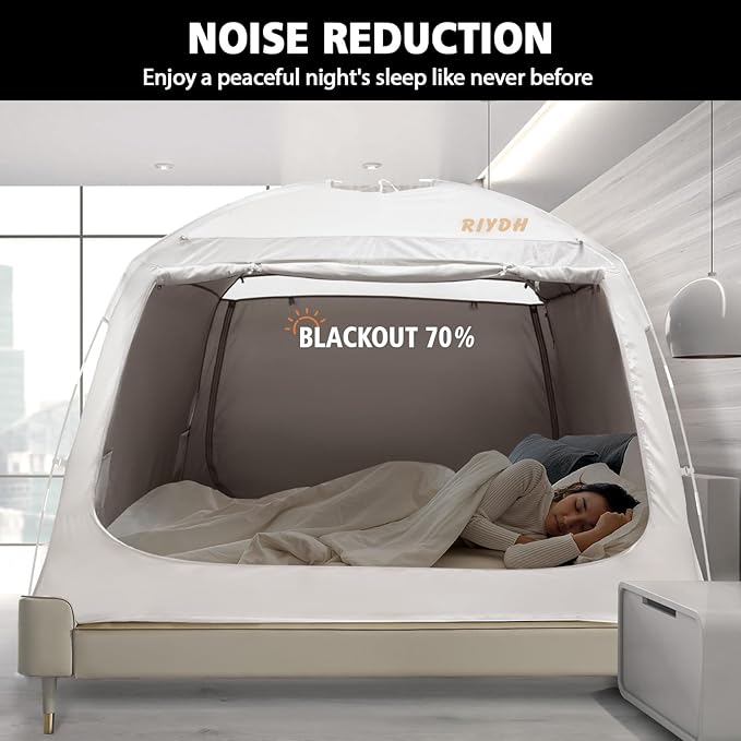 Bed Tent Bed Canopy Full Size for Adult and Kids - Portable Sleeping Tents Indoor Dream Tents 70% Blackout with String Light 3 Doors Breathable Privacy Space Tents