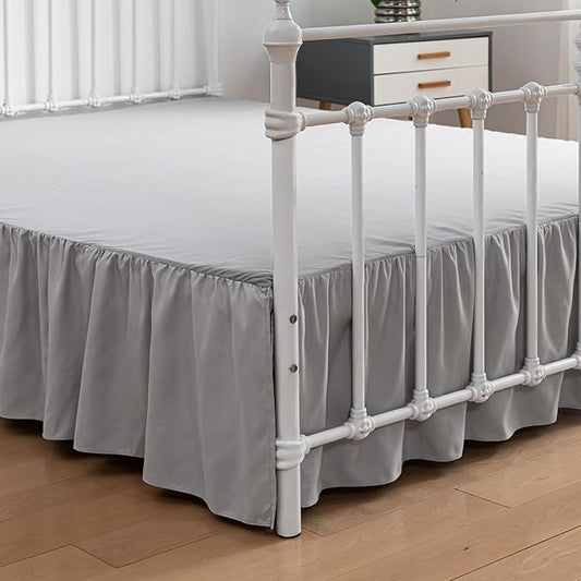 Bed Skirt Twin Size Ruffled Bed Skirt with Split Corners, 16 Inch Drop Dust Ruffle Bed Skirt with Platform, Light Gray, Twin - 16" Drop