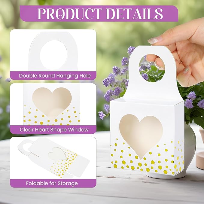 Megitzuu 50 Pieces Wine Bottle Box with Window, White Wine Boxes for Gifts Hanging Foldable Wine Gift Boxes Kraft Paper Wine Bottle Hanger Favor Box for Holding Candy Truffles Chocolate Cookies