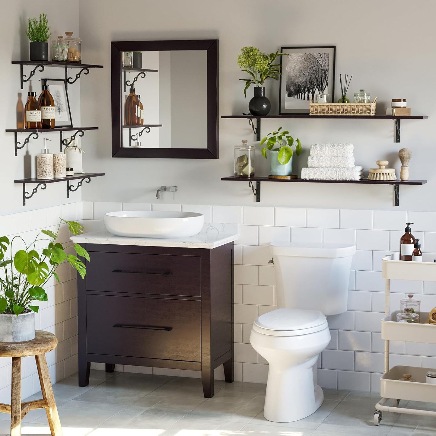 DINZI LVJ Long Wall Shelves, 55.1" Large Floating Shelves Set of 2, Wide Display Shelf Wall Mounted with Brackets, Easy Hanging for Living Room, Toilet, Office, Bedroom, Espresso