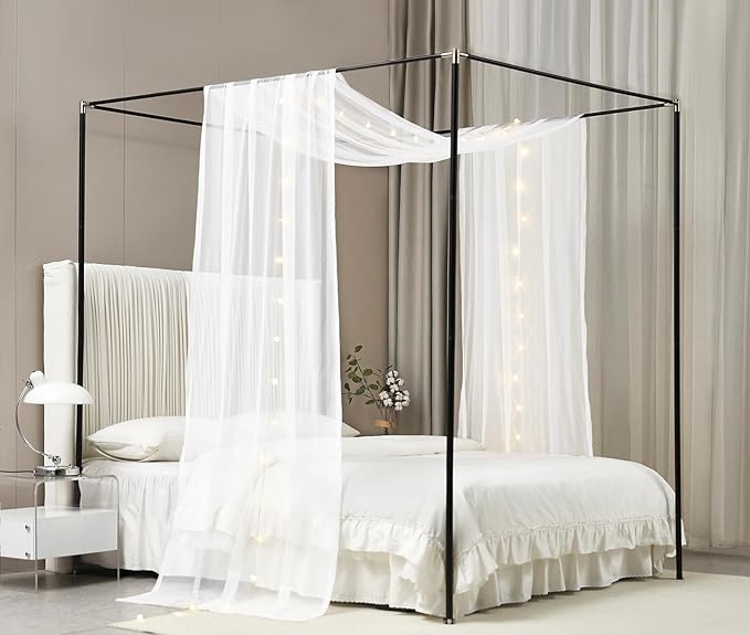 Akiky Canopy Curtains for Girls with LED Light King California King Bed Curtains Frame Bed,Valance Scarves Great for Bed,Windows,Wedding Parties(King,White)