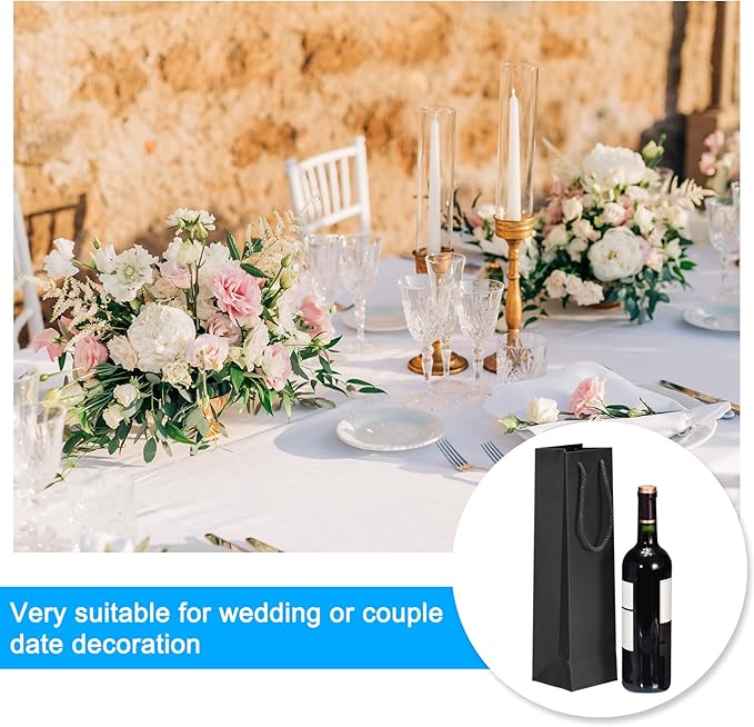 uxcell Wine Bags, 12pcs Black 4 x 4 x 14 In Wine Gift Bags with Rope Handles Paper Wine Tote Bag for Wedding Birthday Christmas Party Supplies