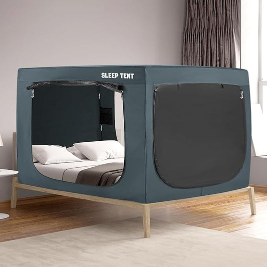 Bed Tent Queen Bed Canopy Dream Tents for Indoor Portable Blackout Tents Privacy Space Warm Breathable Sleeping Tents for Kids and Adult(Navy Blue,Mattress Not Included) Reducing Light