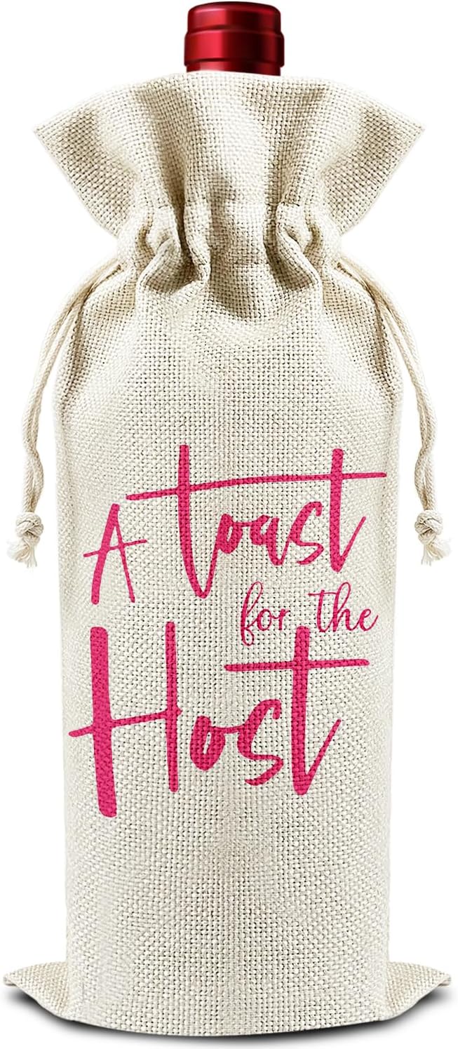 A Toast For The Host - Gifts for Hostess Wine Bags, 1 PC Reusable Drawstring Burlap Wine Bottle Bags, Appreciation Gifts for Women Ladies, Wine Gift Bag Wine Accessories -29