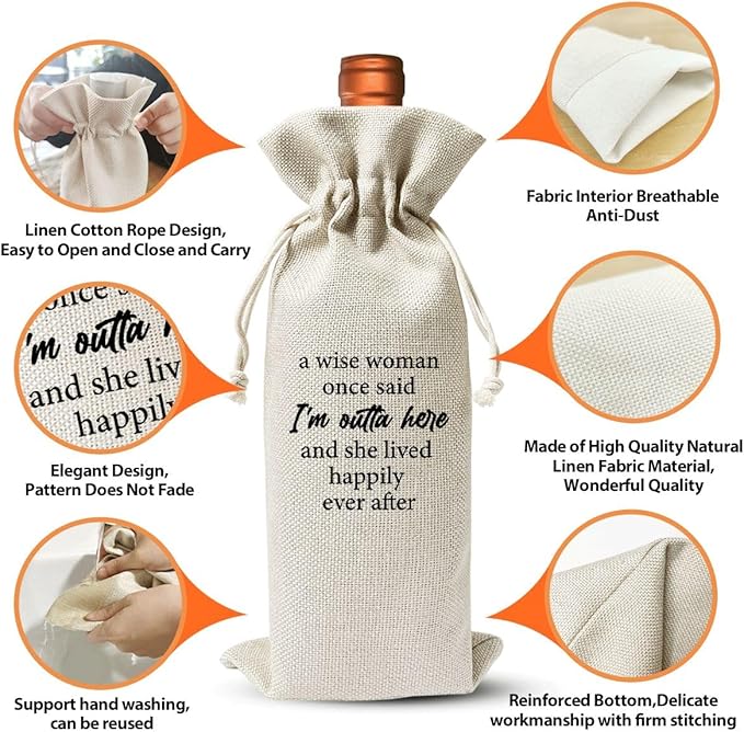 Funny Retirement Gift Wine Bag For Women Best Friend Wife Mom Grandma Coworker Nurse Teachers Retirees Colleagues, A Wise Woman Once Said I'M Outta Here And She Lived Happily Ever After