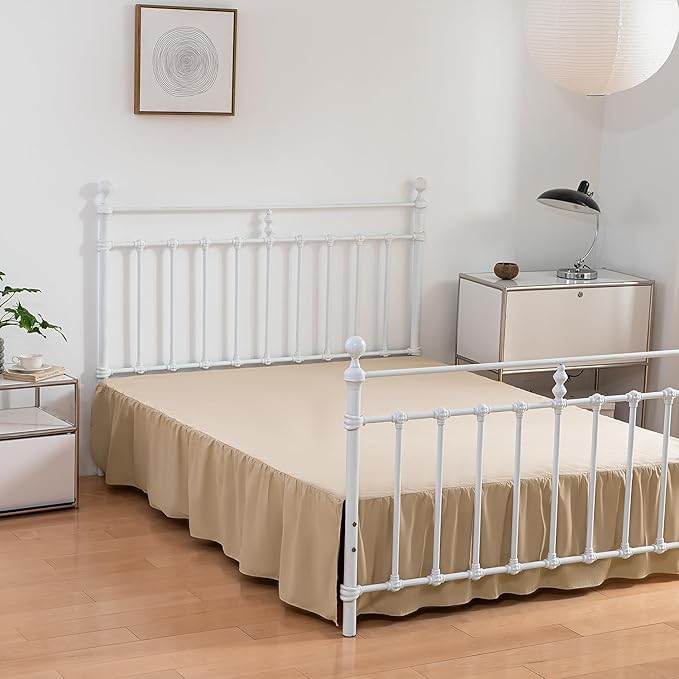 Bed Skirt King Size Ruffled Bed Skirts with Split Corners,14 Inch Drop Dust Ruffle Bed Skirt with Platform, King,14 Inch,Light Camel
