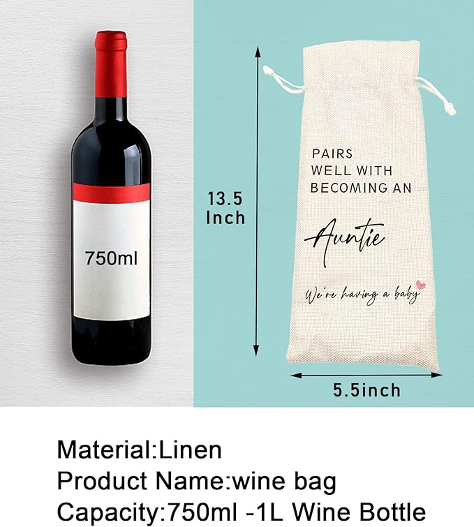 Pregnancy Announcement Wine Bag - Pairs Well With Becoming An Auntie, GENDER NEUTRAL Pregnancy Announcement Wine Bag, Baby Announcement to Auntie Wine Bag, Pregnancy Reveal(5SW19106)