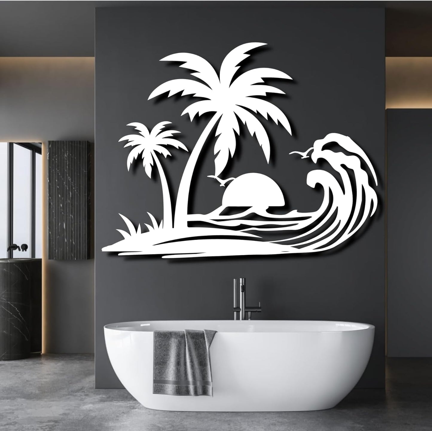 Palm Tree Metal Wall Decor,Palm Tree Metal Wall Art,Metal Palm Tree,Metal Palm Tree Wall Decor,Tropical Metal Wall Art,Beach Wall Decort,Metal Wall Decor (style 1,white,28 L" x 22 W" / 70 x 55 cm)