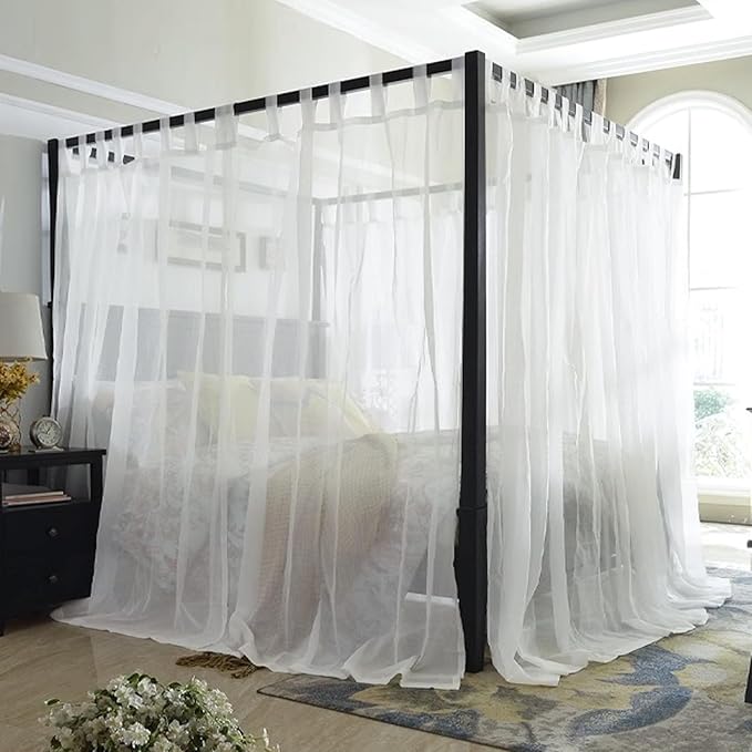 AIKASY Princess Canopy Bed Curtain with Top and Self-Adhesive Velcro, Creating a Romantic Atmosphere in The Room