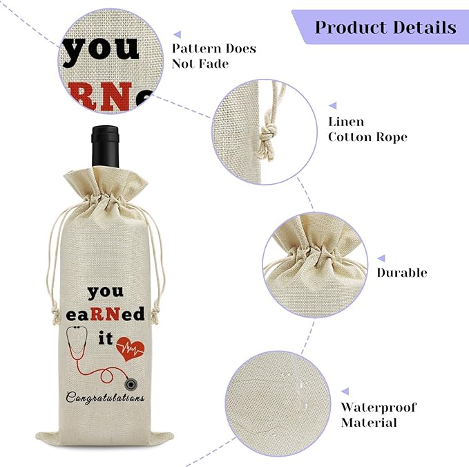 RN Gift RN Wine Bag Nurse Appreciation Gift Graduation Gift for RN Nurse Nursing School Gift Burlap Wine Gift Bag Nurses Day Christmas Thank You Gift for Nurse Practitioner RN Assistant Wine Wrap Bag
