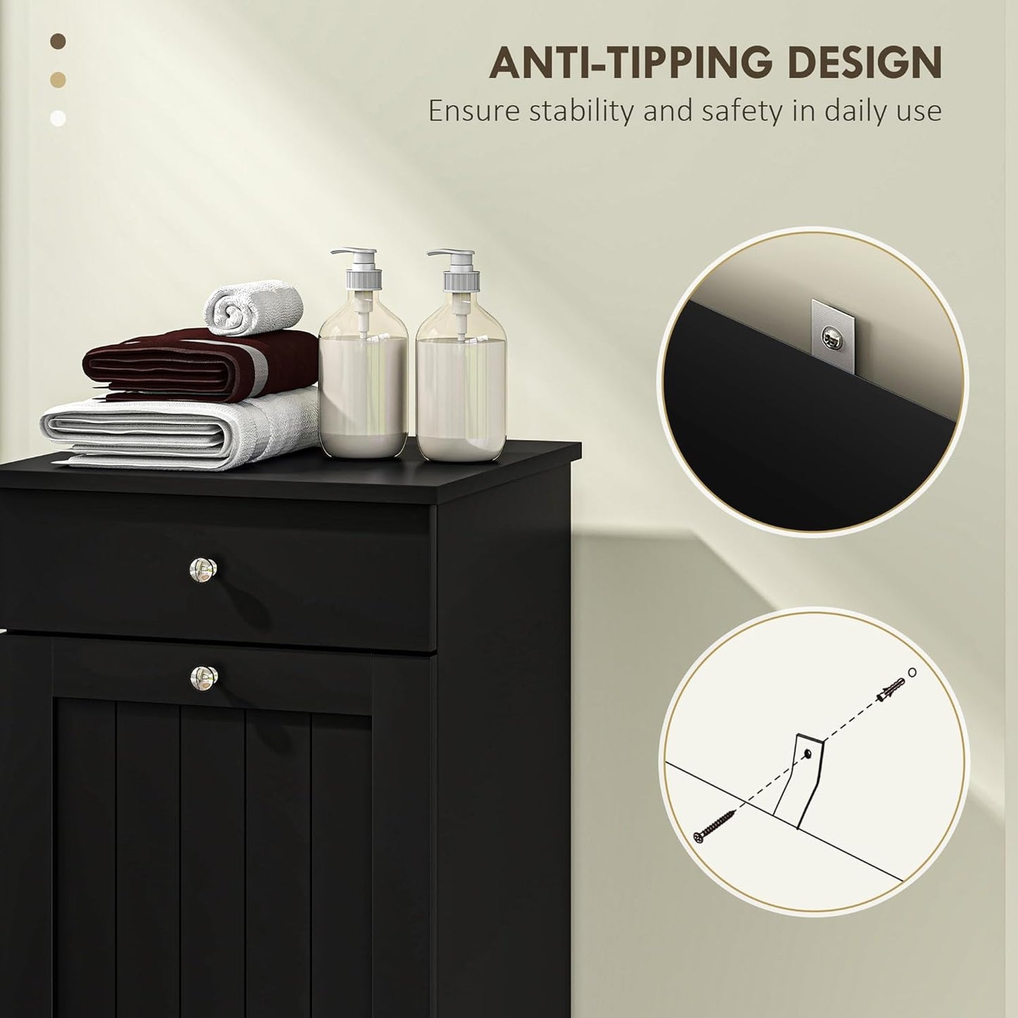 HOMCOM Laundry Hamper with Removable Basket, Tilt Out Hamper with Drawer and Beadboard Door, Bathroom Storage Cabinet, Black