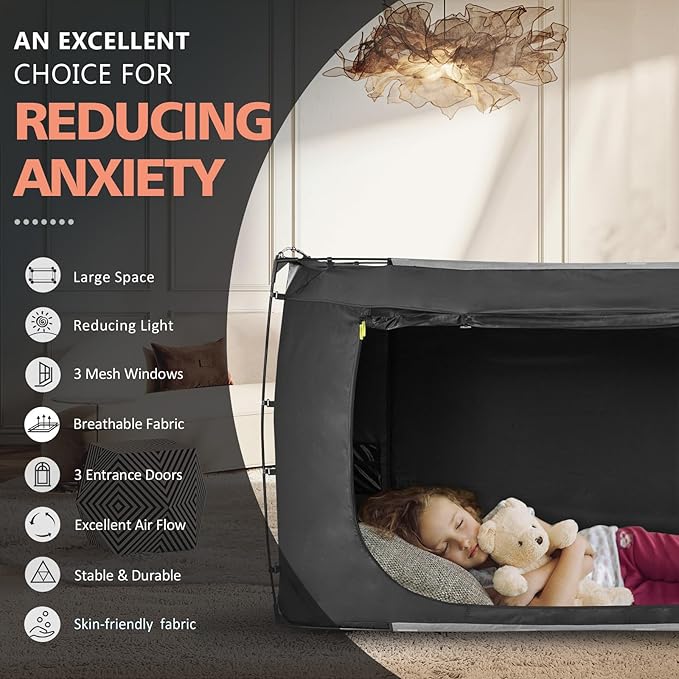 Bed Tent Bed Canopy Full Size Tents for Adult and Kids- Portable Dream Tent Indoor Sleeping Tents 70% Blackout with 3 Doors Breathable Big Space Tents