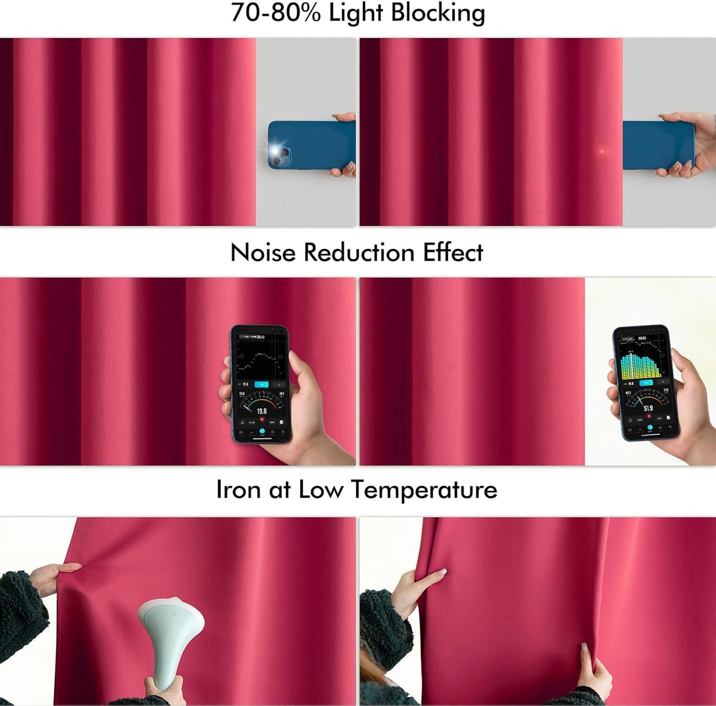 MIULEE Hot Pink Back Tab Blackout Curtains 90 Inches Long 2 Panels Set for Living Room Bedroom Privacy, Rod Pocket/Pinch Pleat Thermal Insulated Room Darkening Pleated Light Blocking Drapes