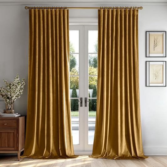 MIULEE Gold Velvet Curtains 108 inches 2 Panels - Luxury Room Darkening Window Drapes for Bedroom Living Room Thermal Insulated Super Soft Blackout Extra Long, Back Tab Rod Pocket Pinch Pleated