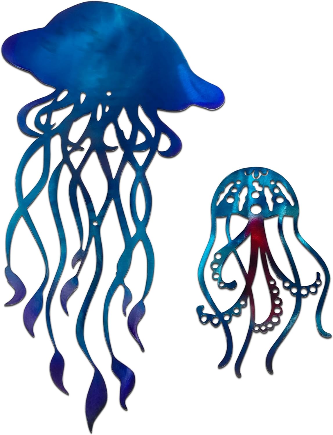 noxozoqm Metal Jellyfish Wall Decor (2 in 1), Ocean Themed Jellyfish Bathroom Decorations, Colorful Ocean Room Decor, Coastal Metal Fish Wall Decor for Beach Bath House,Bathroom,Pool and Bedroom