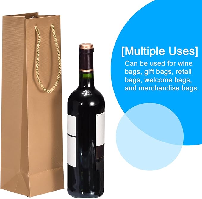 uxcell Wine Bags, 12pcs Khaki 4 x 4 x 14 In Wine Gift Bags with Rope Handles Paper Wine Tote Bag for Wedding Birthday Christmas Party Supplies