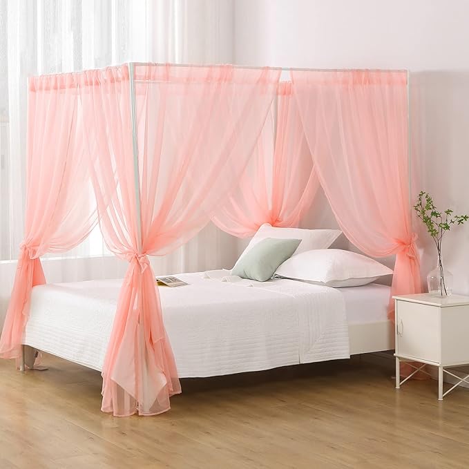 Canopy Bed Curtains Pink, Princess Bed Canopy Queen Size, Canopy Bed Scarf for Girls Adults Room Decor(Pink)
