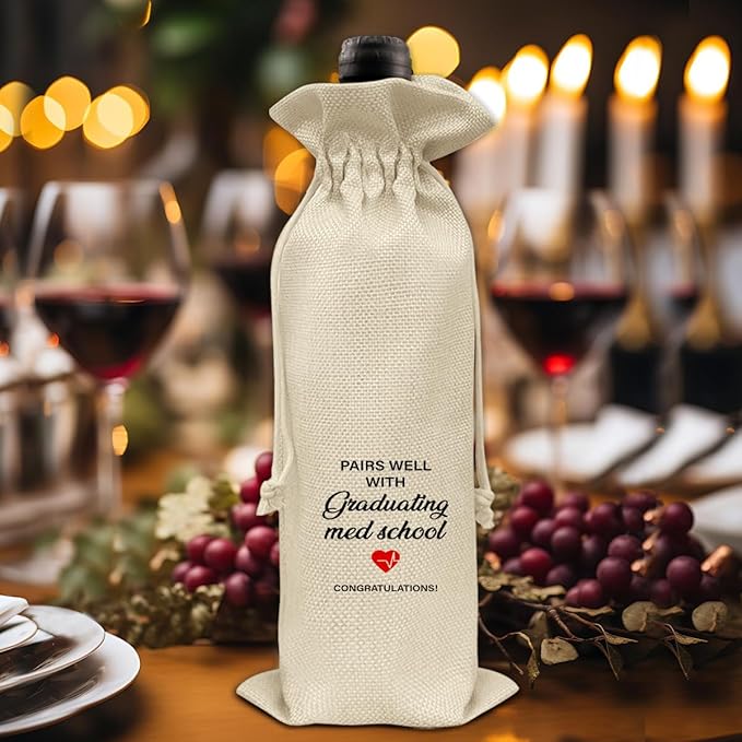 HOIJAUMAI Med School Graduation Gifts Med School Graduation Wine Bag Pairs Well with Graduating Med School Wine Gift Bags for Women Men