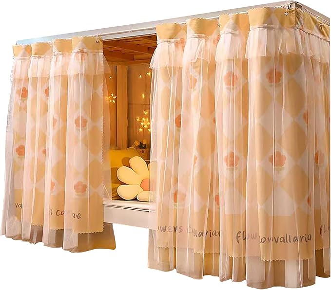 Hoce Bunk Bed Curtain Gauze Bunk Bed Curtains Drapes with Lace Privacy Dorm Bed Canopy for Bottom Twin, 2 Panels
