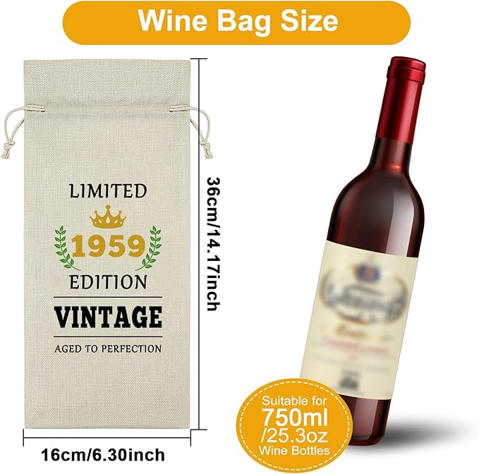 Sazuwu 65 Year Old Gifts Vintage 1959 Wine Bag 65th Birthday Gifts for Women Men Gifts for Someone Turning 65 Wine Bottle Decoration Bag Born in 1959 Gifts Wine Accessories Gifts for Wine Lovers