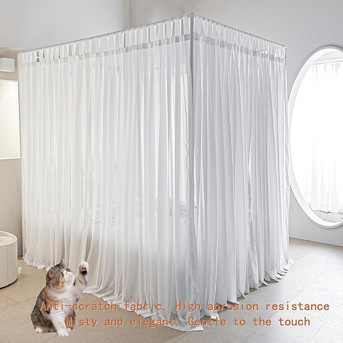 AIKASY Canopy Bed Board with Top and Self-Adhesive Velcro Strips, White Gauze Princess Bed Canopy Curtain Tent, Creating a Romantic Atmosphere in The Room（King/California King，White）