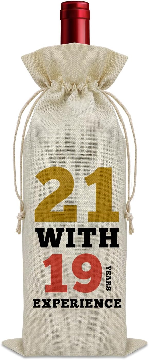 Sazuwu Funny 40th Birthday Gifts Wine Bag 40 Year Old Birthday Gifts for Friend 1984 Birthday Gifts Wine Bottle Decoration Bag 21 with 19 Years Experience Wine Accessories Gifts for Wine Lovers