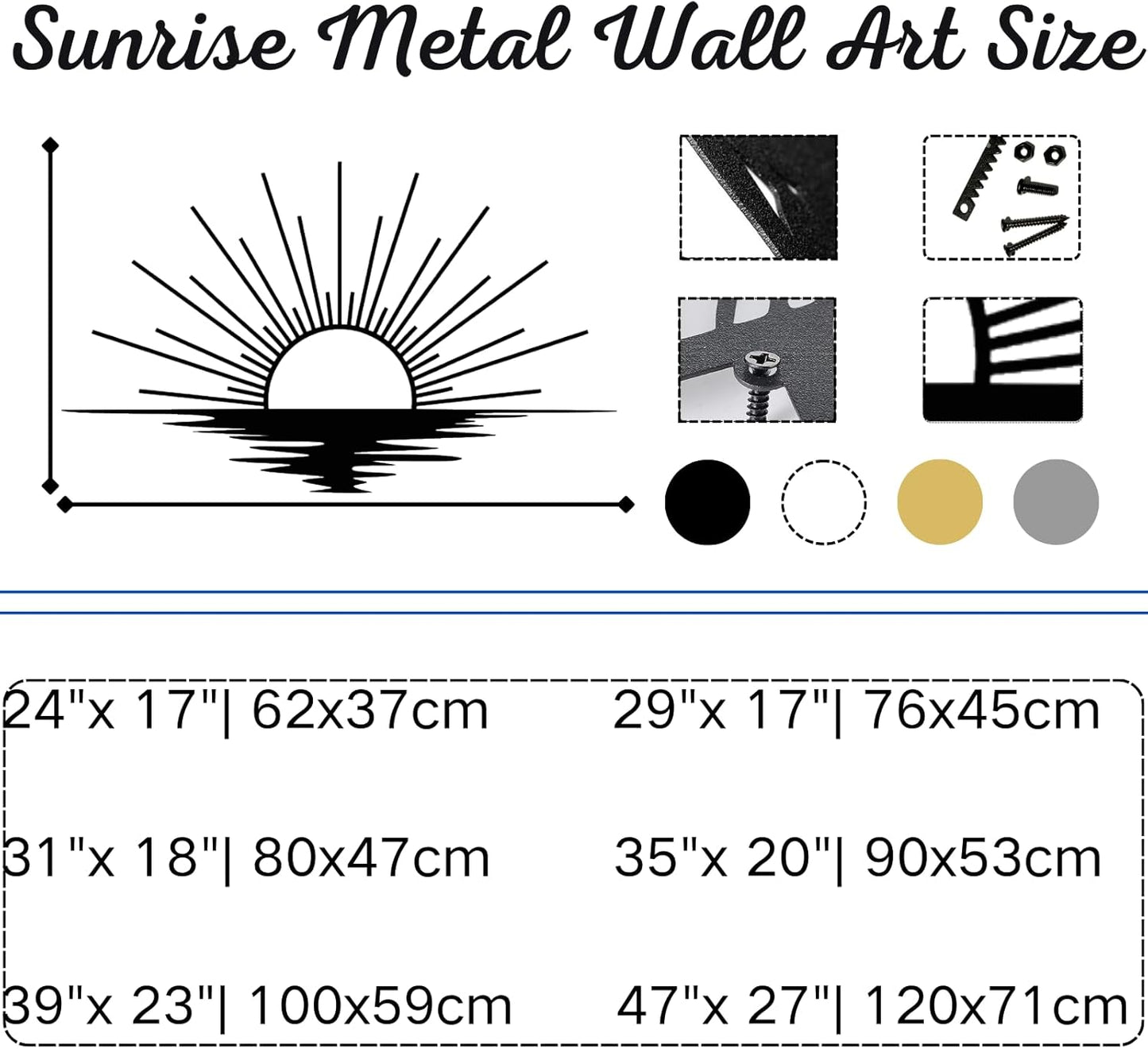 Sunrise Metal Wall Art, Metal Sun Wall Decor, Metal Sun Outdoor Decor, Large Metal Sun Wall Art, Sun Wall Art, Boho Sun Wall Art, Sunshine Metal Sign, Living Room Bedroom Wall Hangings (White, 35"x 20"| 90x53cm )