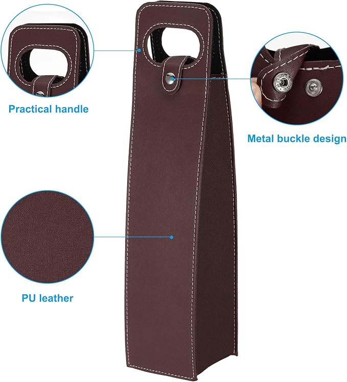 PATIKIL Wine Gift Bag, 2 Pack Wine Bag Reusable Leather Wine Tote Carrier for Wine Bottles Portable Champagne Gift Bags for Picnic Party Wedding, Brown