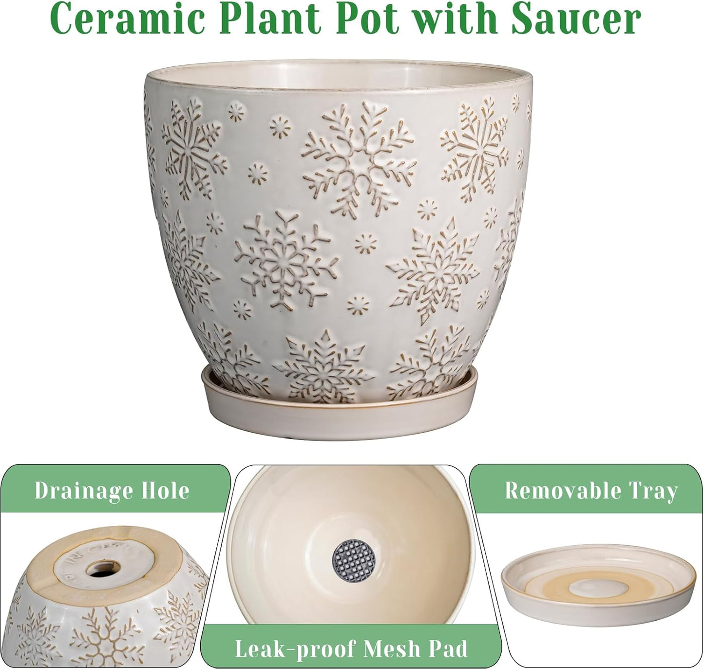 10 Inch Ceramic Planter Pot Large Plant Pot for Indoor Plants Outdoor Round Flower Pot with Drainage Hole and Saucer for Home Garden Decor White