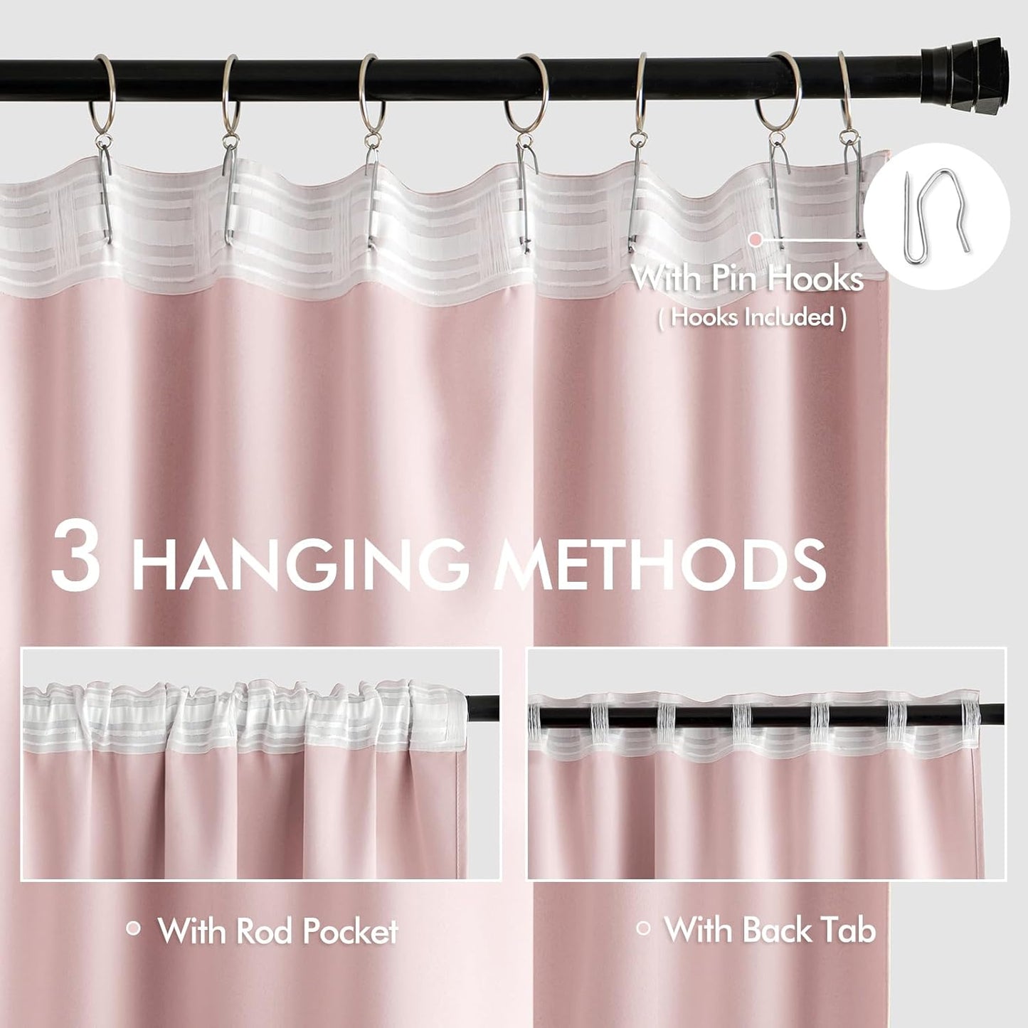 MIULEE Baby Pink Back Tab Blackout Curtains 120 Inch Long 2 Panels Set for Living Room Bedroom Privacy Rod Pocket/Pinch Pleated Extra Long Thermal Insulated Room Darkening Light Blocking 10FT Drapes